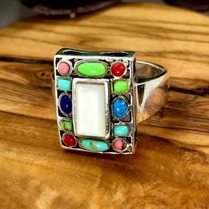 Southwestern Multi-Stone Sterling Silver Ring 925